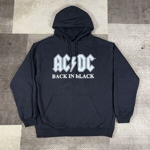 AC DC "BACK IN BLACK" ‎ Men Medium Black Hoodie 2006 Licensed Pullover